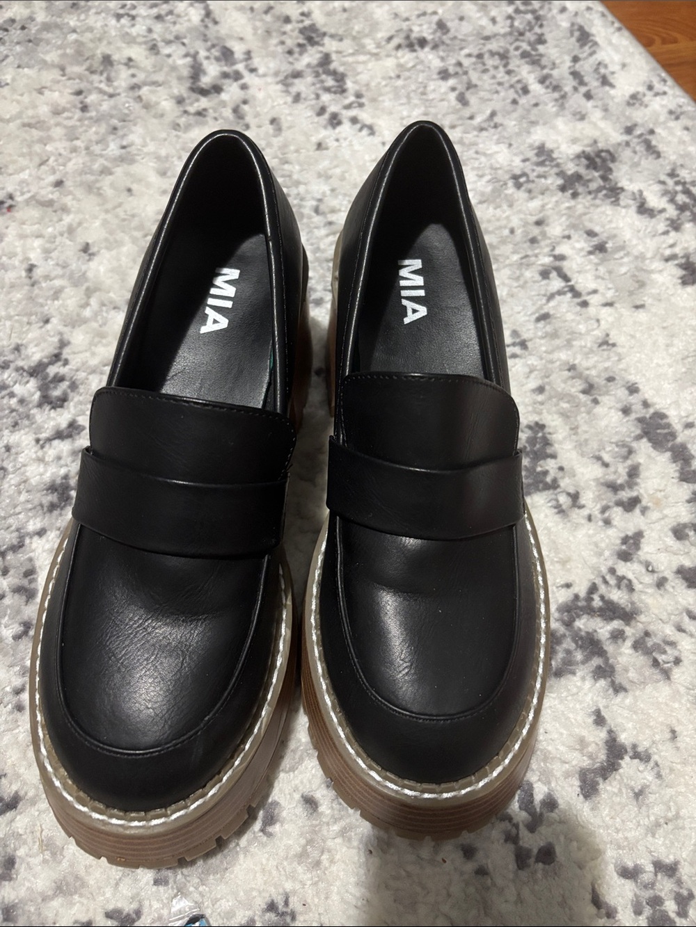 MIA Black Leather-Look Platform Penny Loafers